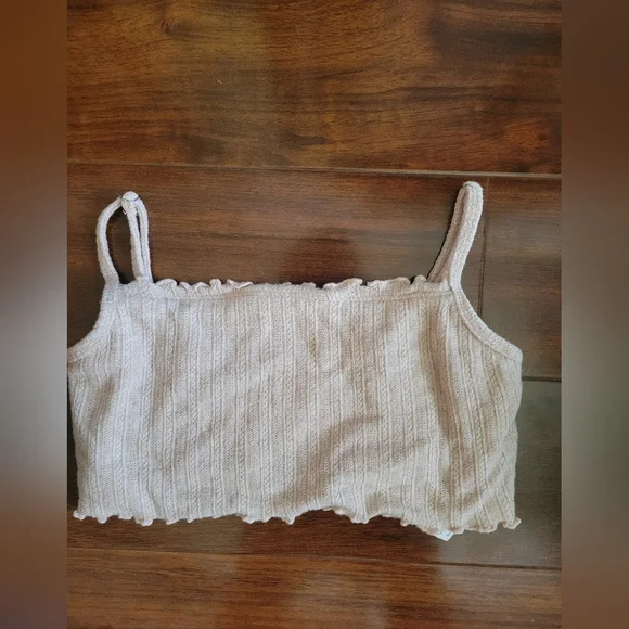 Gilly Hicks Ribbed Crop Cami Bralette Pale Pink Lettuce Edge S - Picture 3 of 4